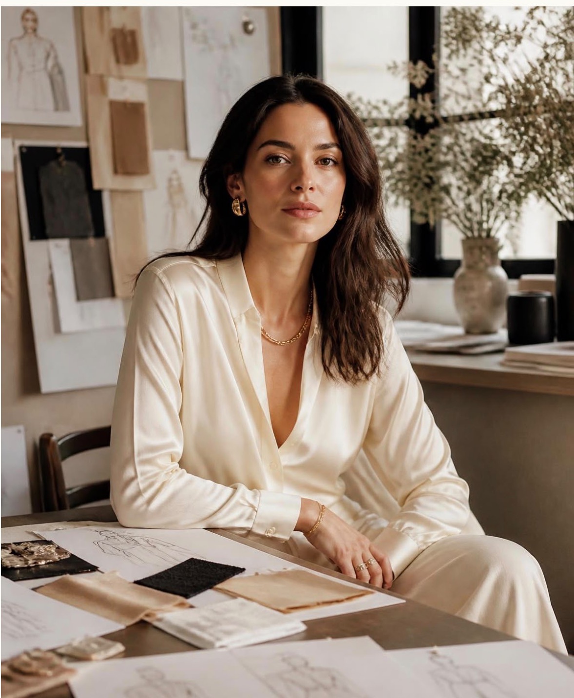 Sofia Bellandi, founder of HerBridal, at her design table